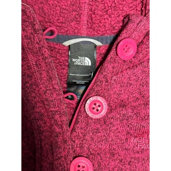 The North Face Women’s Fleece Hoodie Pullover Button Neck Burgundy Size L/G - Picture 2 of 4